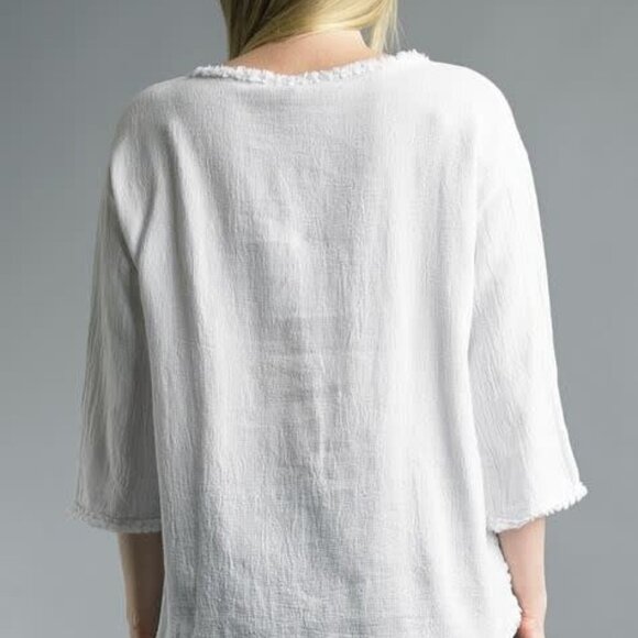Tempo Paris Fringed Edge Linen Pullover Top M - Picture 5 of 15